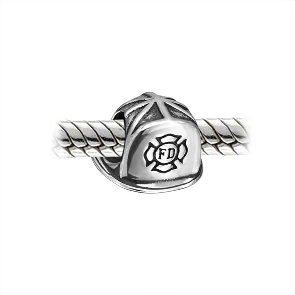 Fireman Helmet Charm Bead for Wife Oxidized Silver Fits European Bracelet - Image 3