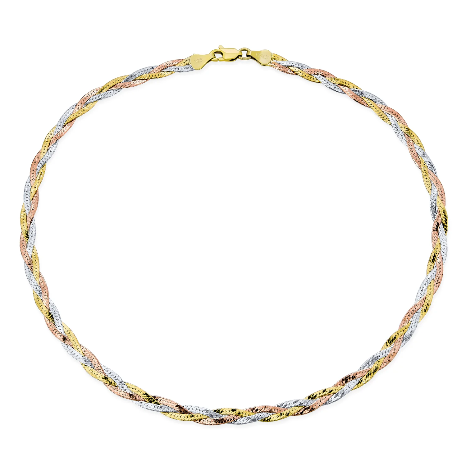 Flat Flexible Gold Overlay Sterling Silver Chain Necklace 16 Inch Italy Made