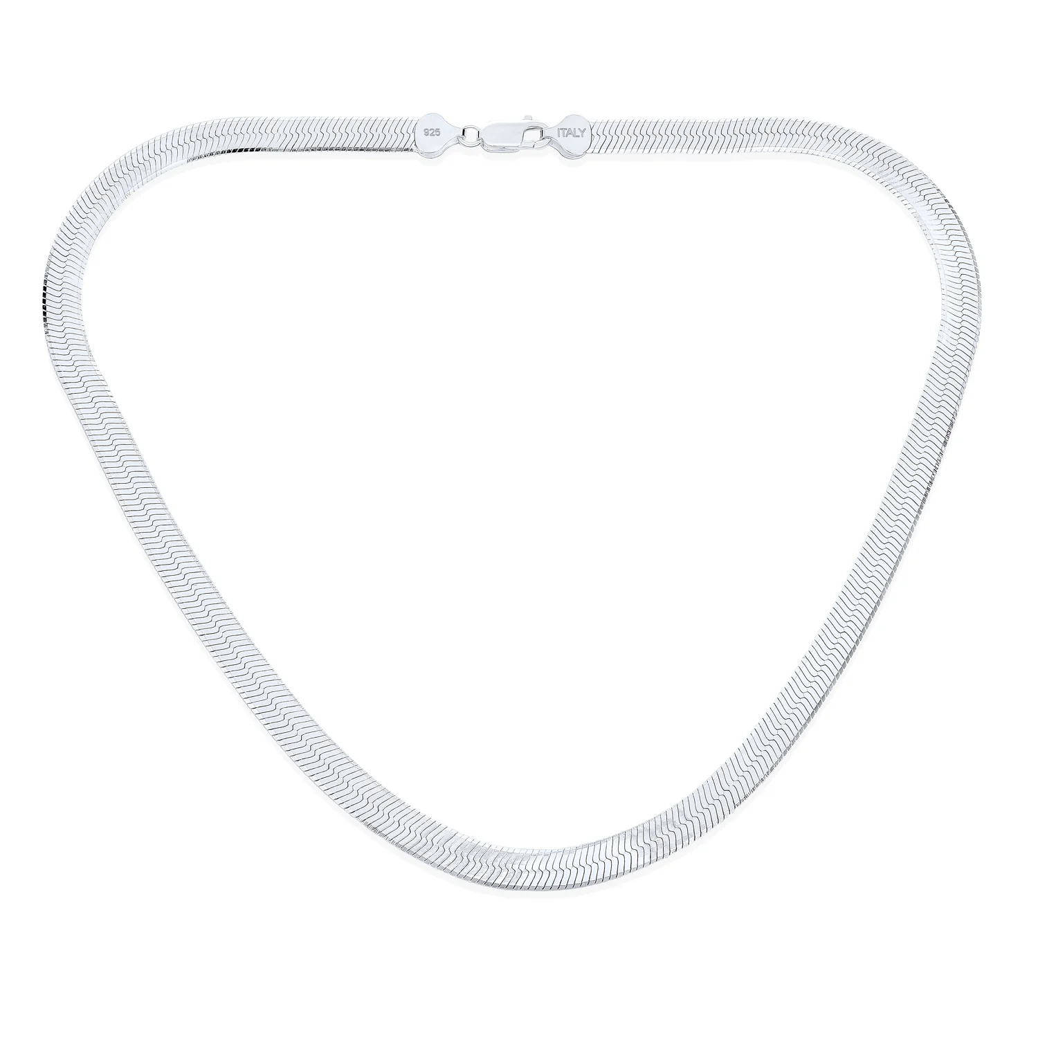 .925 Sterling Silver Flat Omega Herringbone Chain Choker Collar Necklace - Image 4