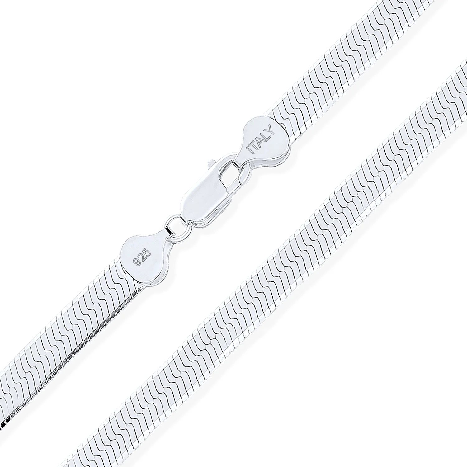 .925 Sterling Silver Flat Omega Herringbone Chain Choker Collar Necklace - Image 6