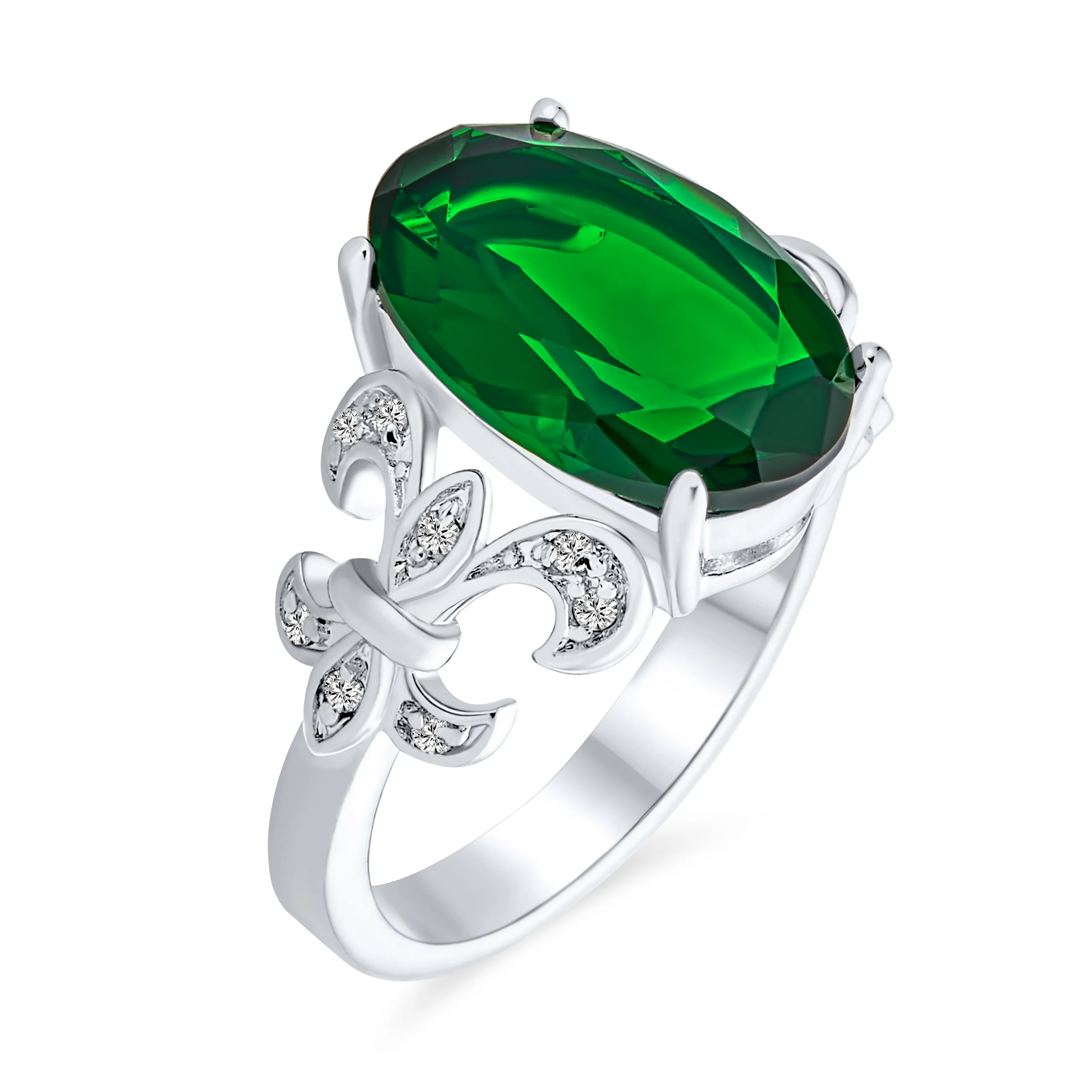 Fleur De Lis Setting CZ Green Oval Solitaire 7CT Cocktail Statement Ring - Image 2
