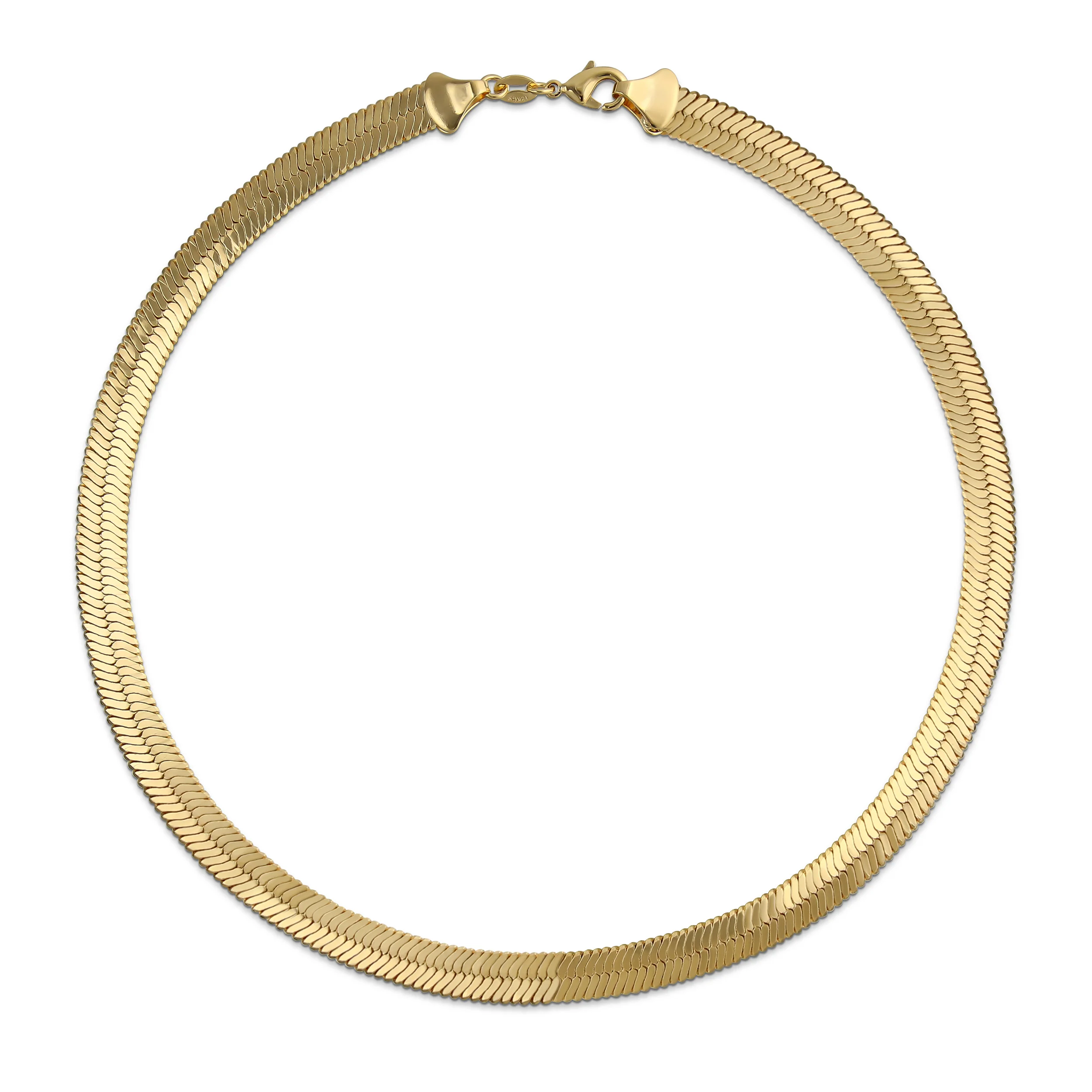 Gold Herringbone Collar Necklace 15 Inch Omega Choker 5MM