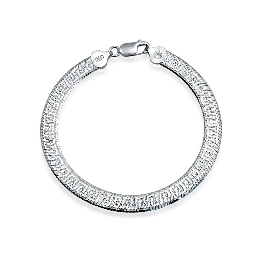 Flexible Reversible Greek Key Necklace Collar Sterling Silver Made in Italy