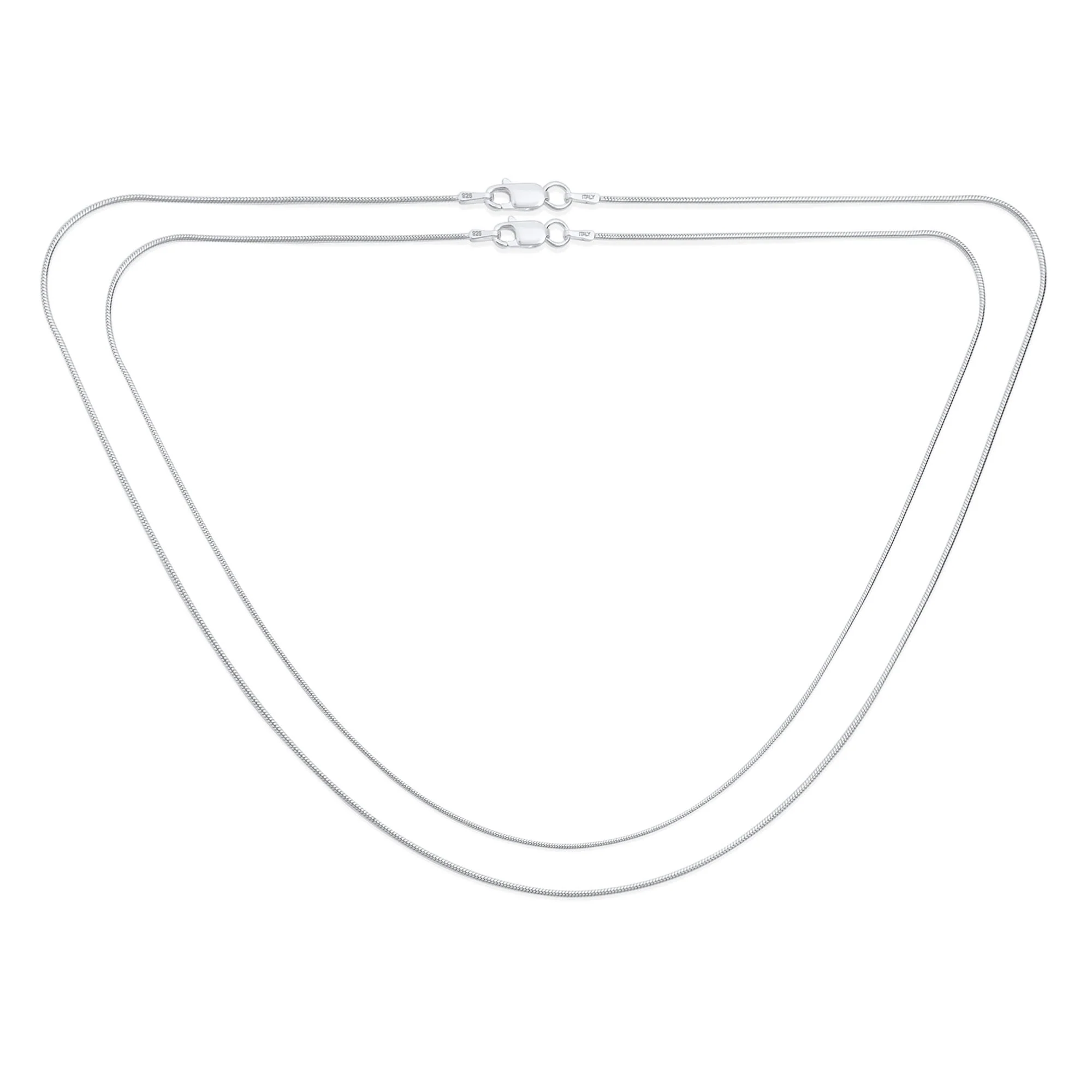 Set of 2 2MM Flexible Strong Snake Chain Necklace Sterling Silver 20 & 24 Inch