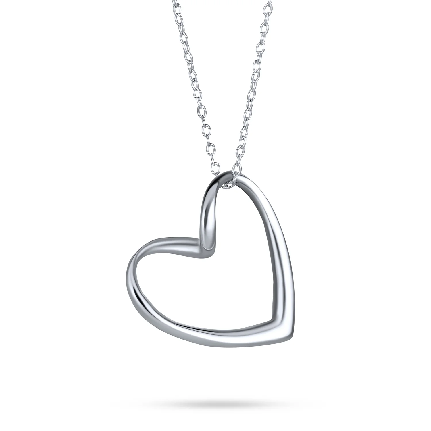 Floating Open Heart Pendant Necklace Sterling Silver Chain