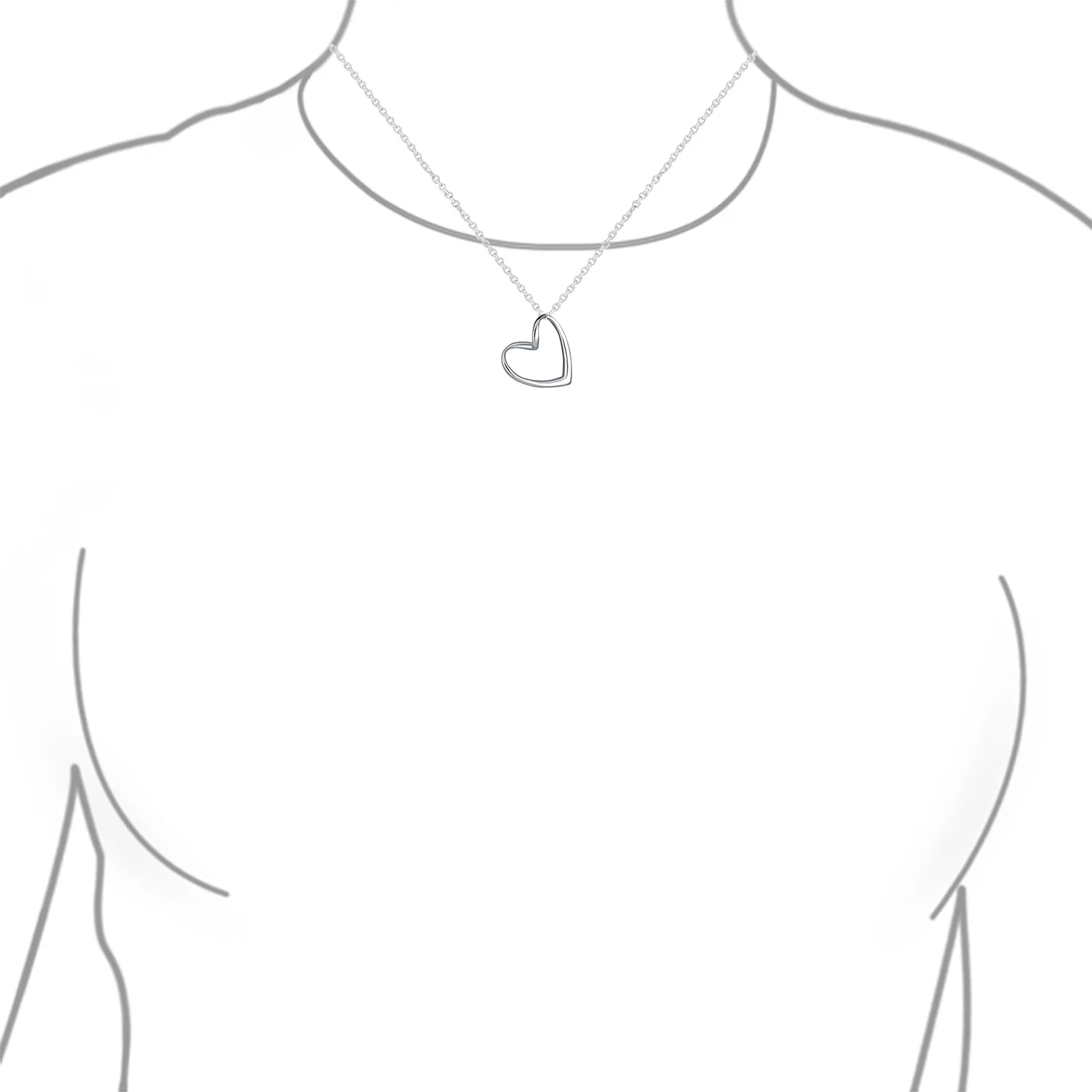 Floating Open Heart Pendant Necklace Sterling Silver Chain - Image 2