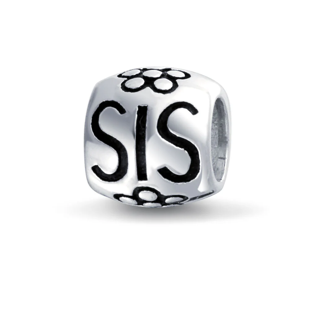 Set of 2 SIS and Heart Flower Filigree Round Bouquet Barrel Charm Bead Silver - Image 2