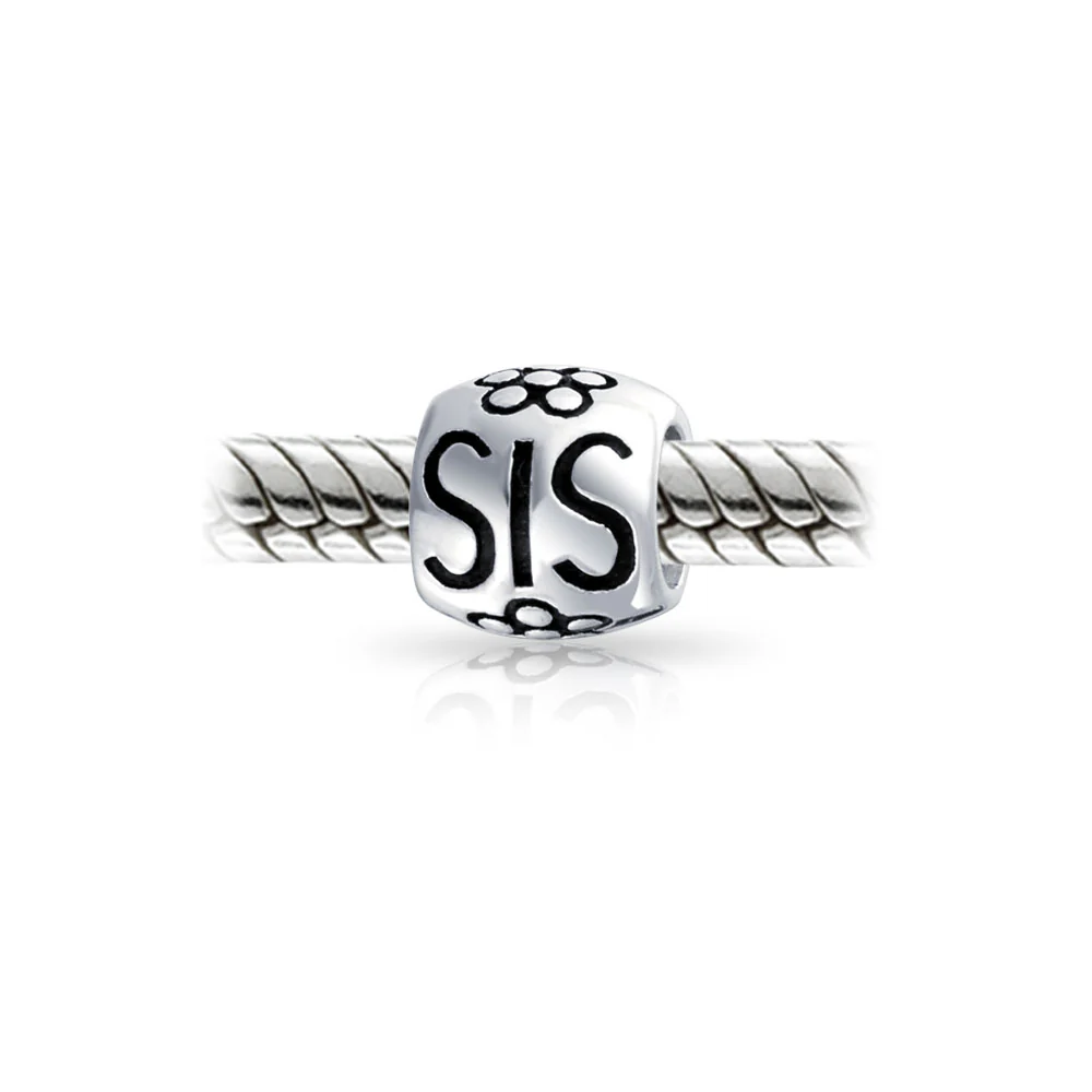Set of 2 SIS and Heart Flower Filigree Round Bouquet Barrel Charm Bead Silver - Image 3