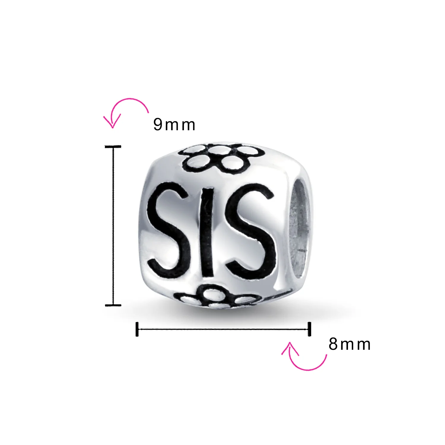Set of 2 SIS and Heart Flower Filigree Round Bouquet Barrel Charm Bead Silver - Image 4