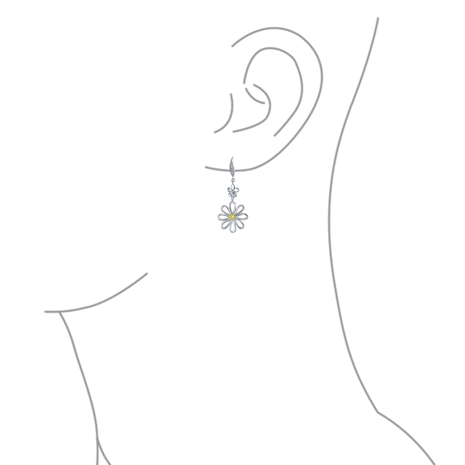 Floral Garden Wedding Canary Yellow CZ Daisy Dangle Chandelier Earrings Silver - Image 10