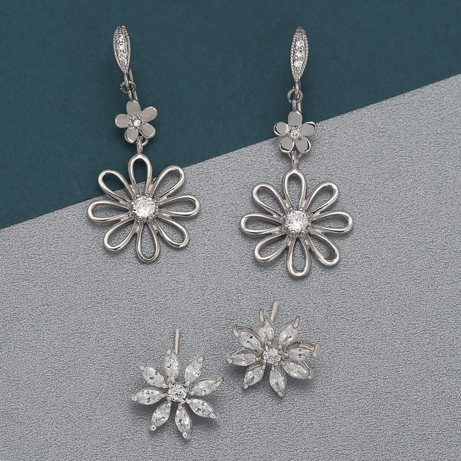 Floral Garden Wedding Canary Yellow CZ Daisy Dangle Chandelier Earrings Silver - Image 11