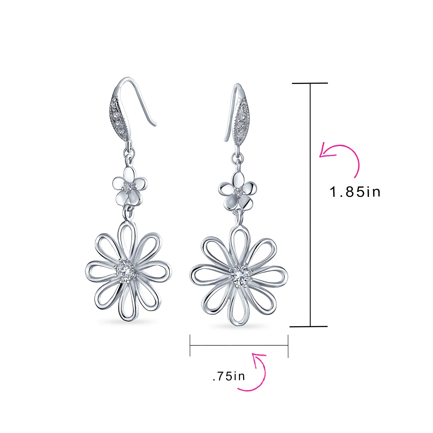Floral Garden Wedding Canary Yellow CZ Daisy Dangle Chandelier Earrings Silver - Image 7