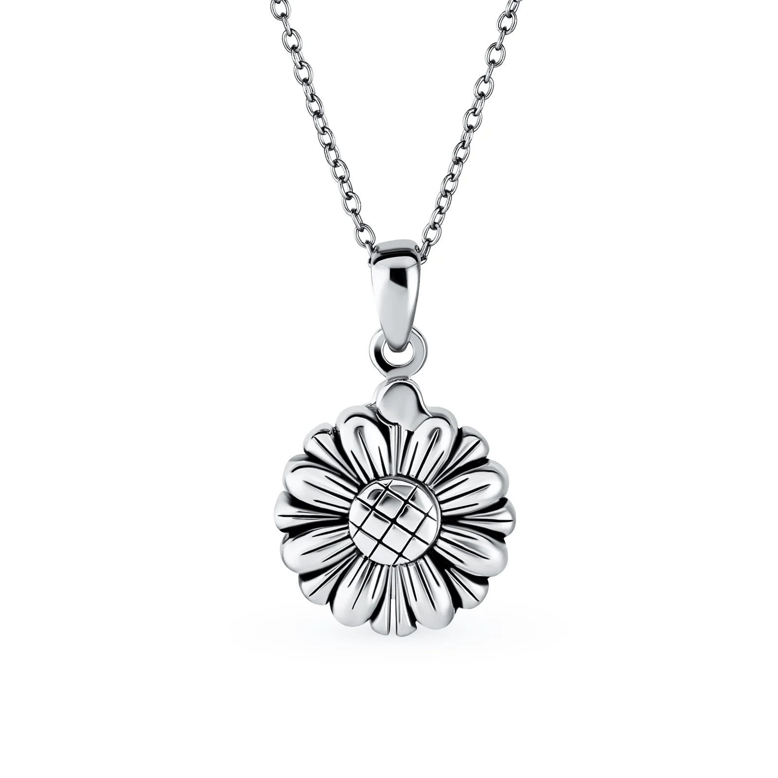 Sunflower Open Locket Pendant Necklace .925 Sterling Silver - Image 2