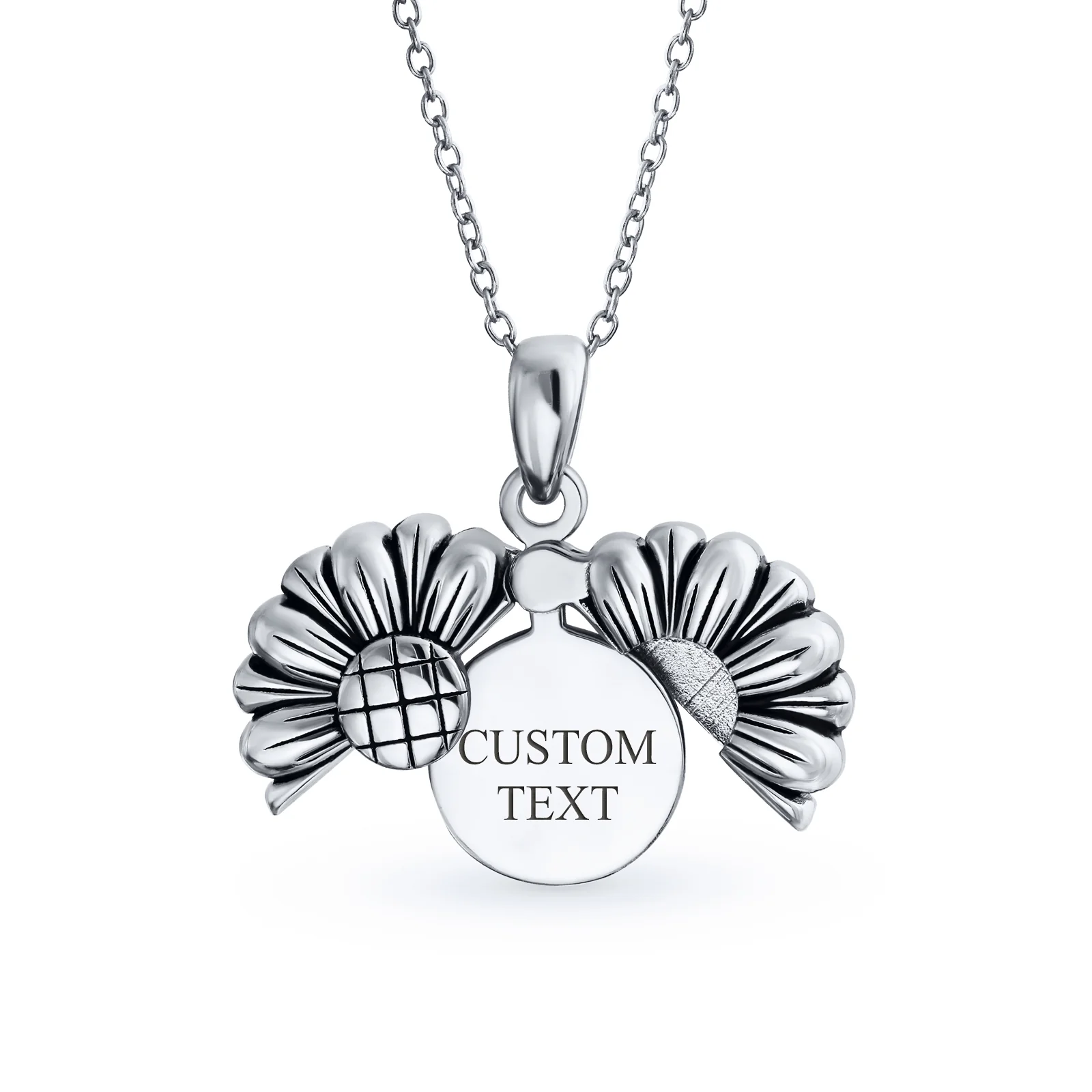 Sunflower Open Locket Pendant Necklace .925 Sterling Silver - Image 4