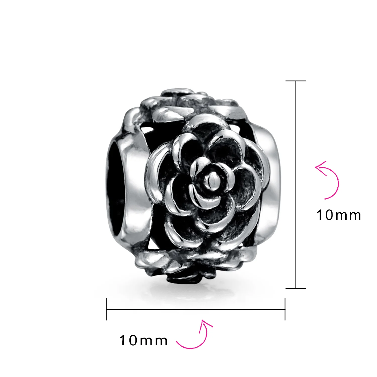 Flower Garden Black Rose Charm Bead in Oxidized Sterling Silver for Bracelets - Image 3