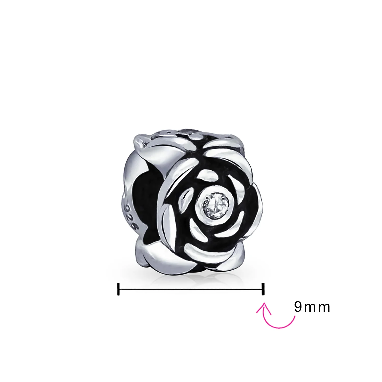 Set of 2 Black Rose Flower Charm Bead Sterling Silver Fits European Bracelet - Image 4