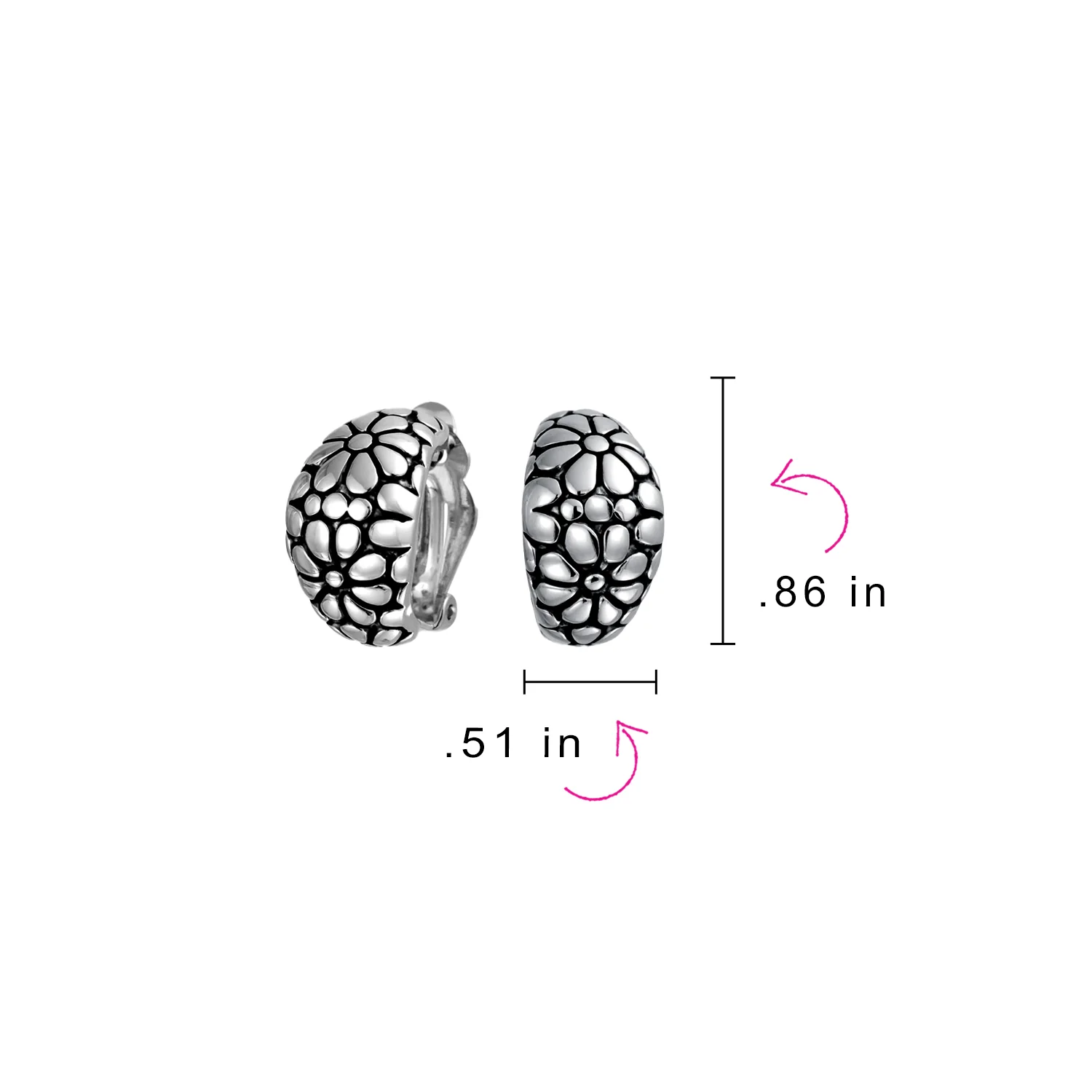 Flower Wide Shrimp Half Hoop Clip On Earrings Oxidized Gold - Image 4