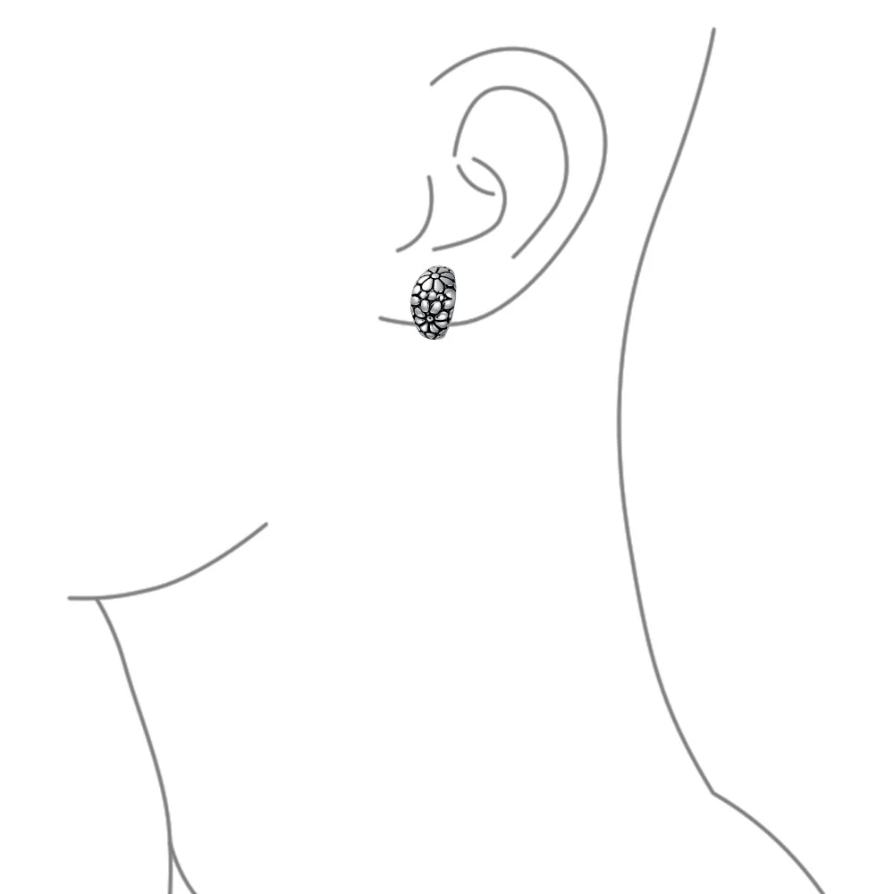 Flower Wide Shrimp Half Hoop Clip On Earrings Oxidized Gold - Image 5