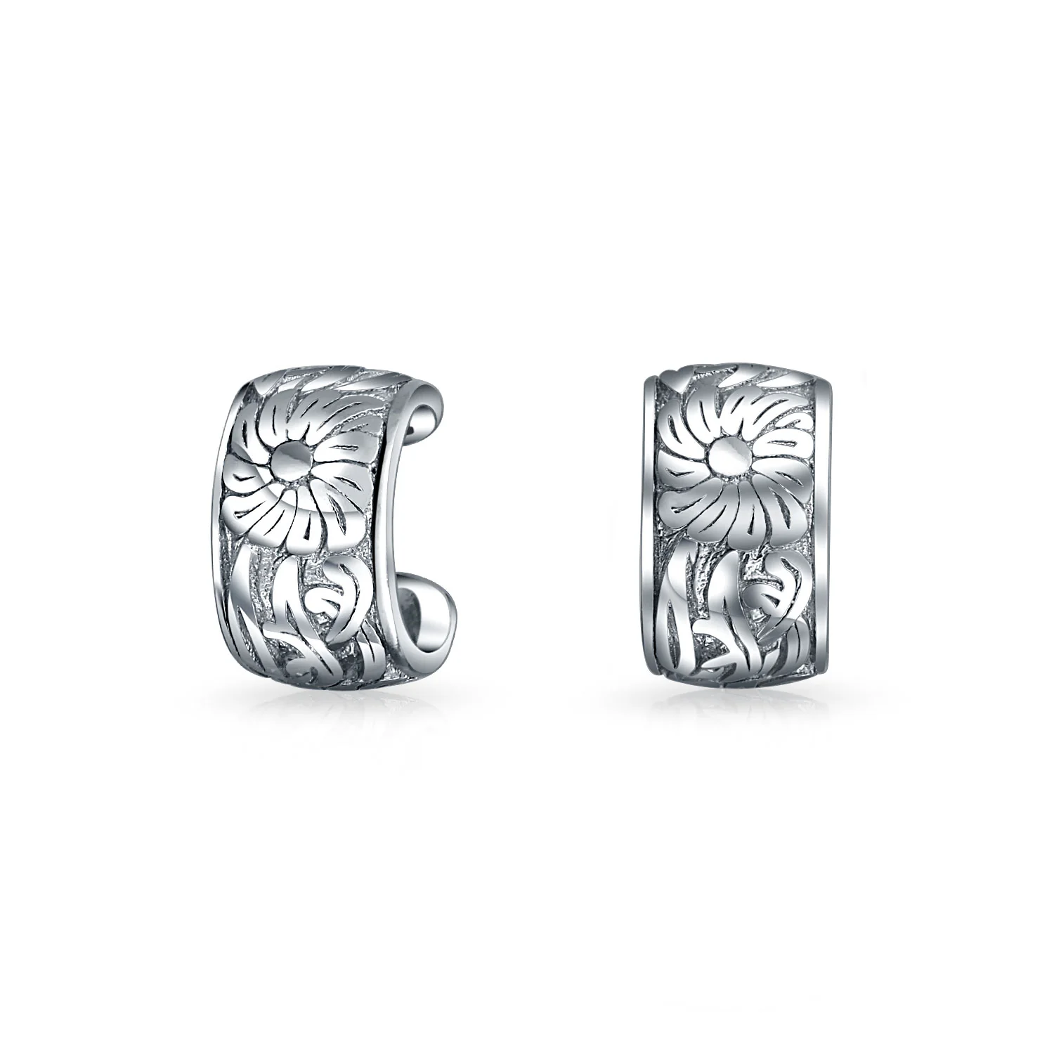Flower Leaves Cartilage Band Sunflower Ear Cuffs Earrings For Non Pierced Ear Sterling Silver