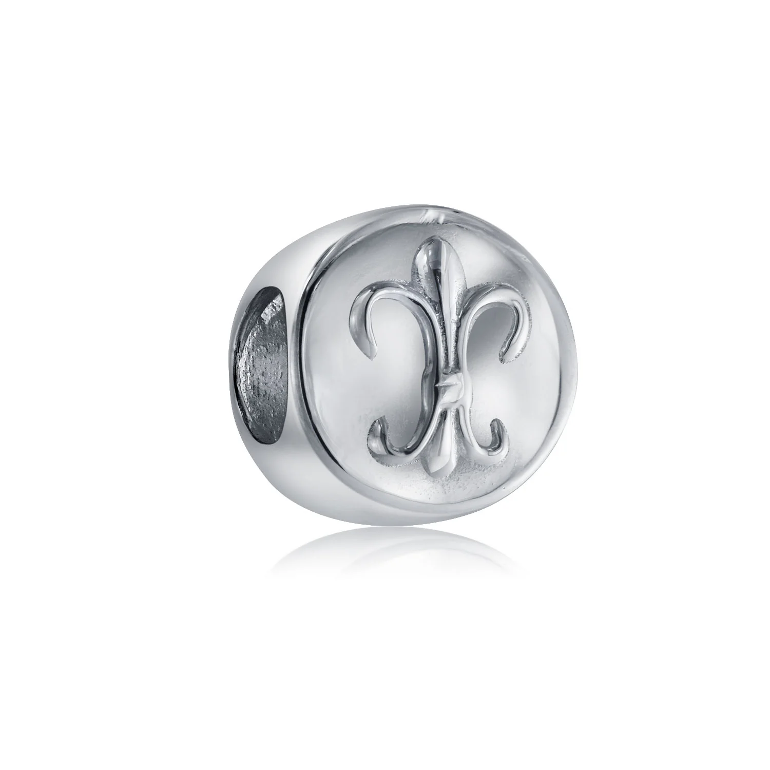 Set of 2 Symbolic Flower Ornate Fleur De Lis Charm Bead Sterling Silver - Image 2