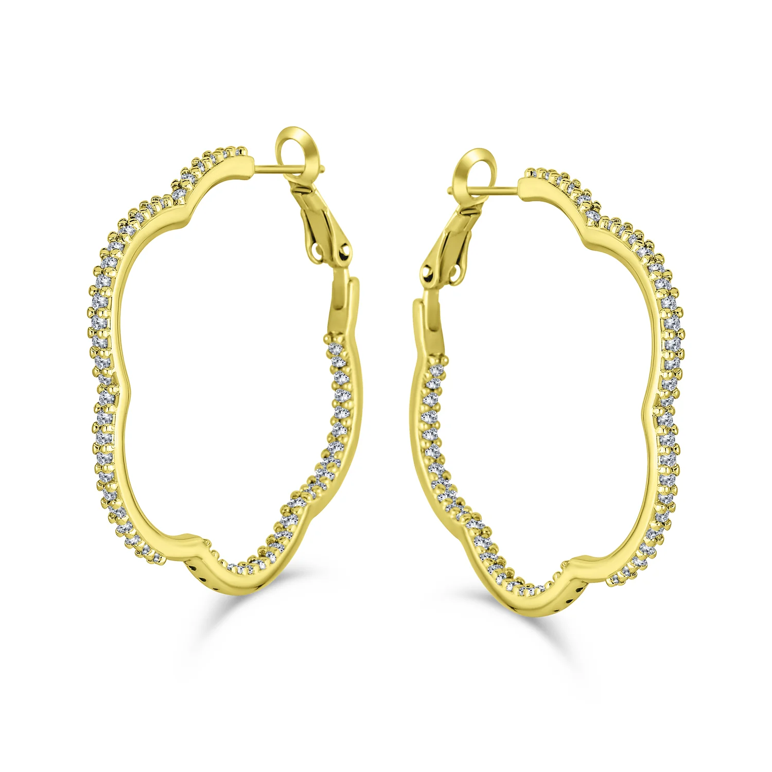 Flower Shaped Inside Out Pave CZ Clover Hoop Earrings Silver Plated 1.5 Inch - Image 4