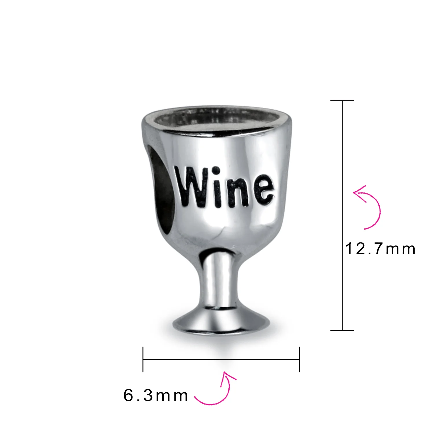 Foodie Wine Glass Charm Bead Sterling Silver for European Bracelet - Image 3