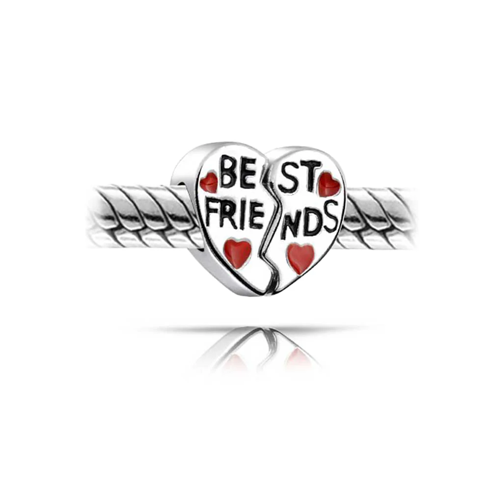 Forever SIS BFF Red Heart Charm Bead for Best Friends Sterling Silver Bracelet - Image 2
