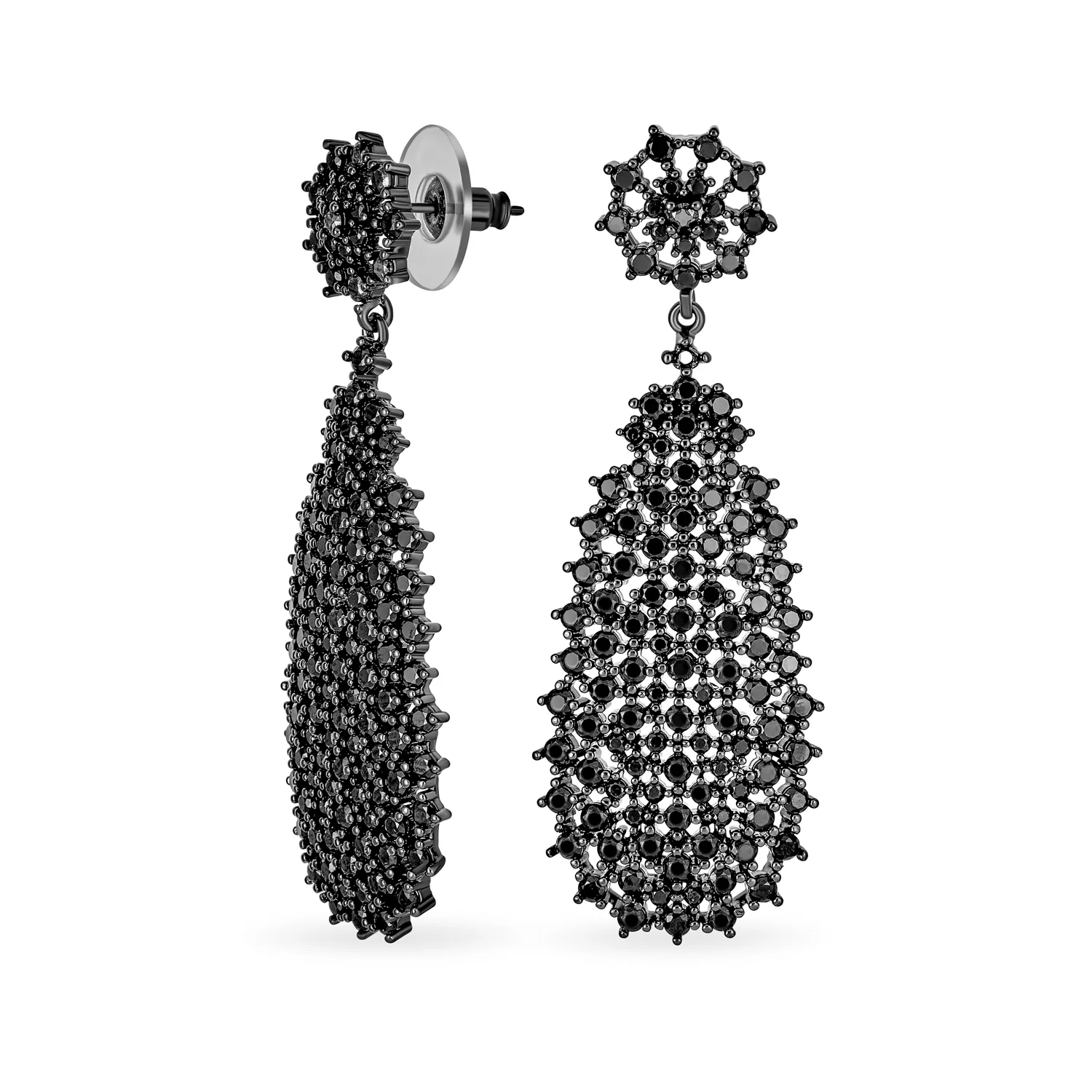 Fashion Statement Black Crystal Dangle Large Teardrop Chandelier Earrings