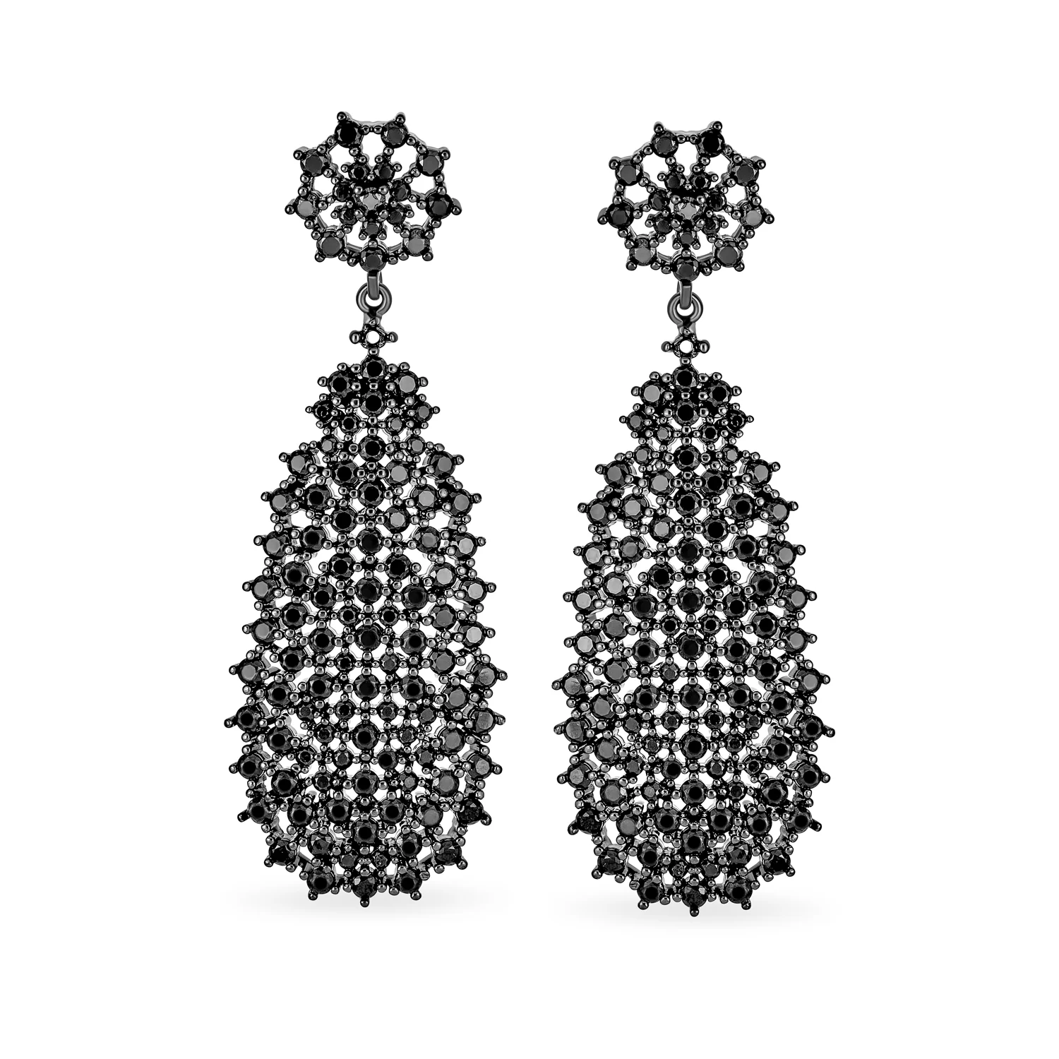 Fashion Statement Black Crystal Dangle Large Teardrop Chandelier Earrings - Image 2