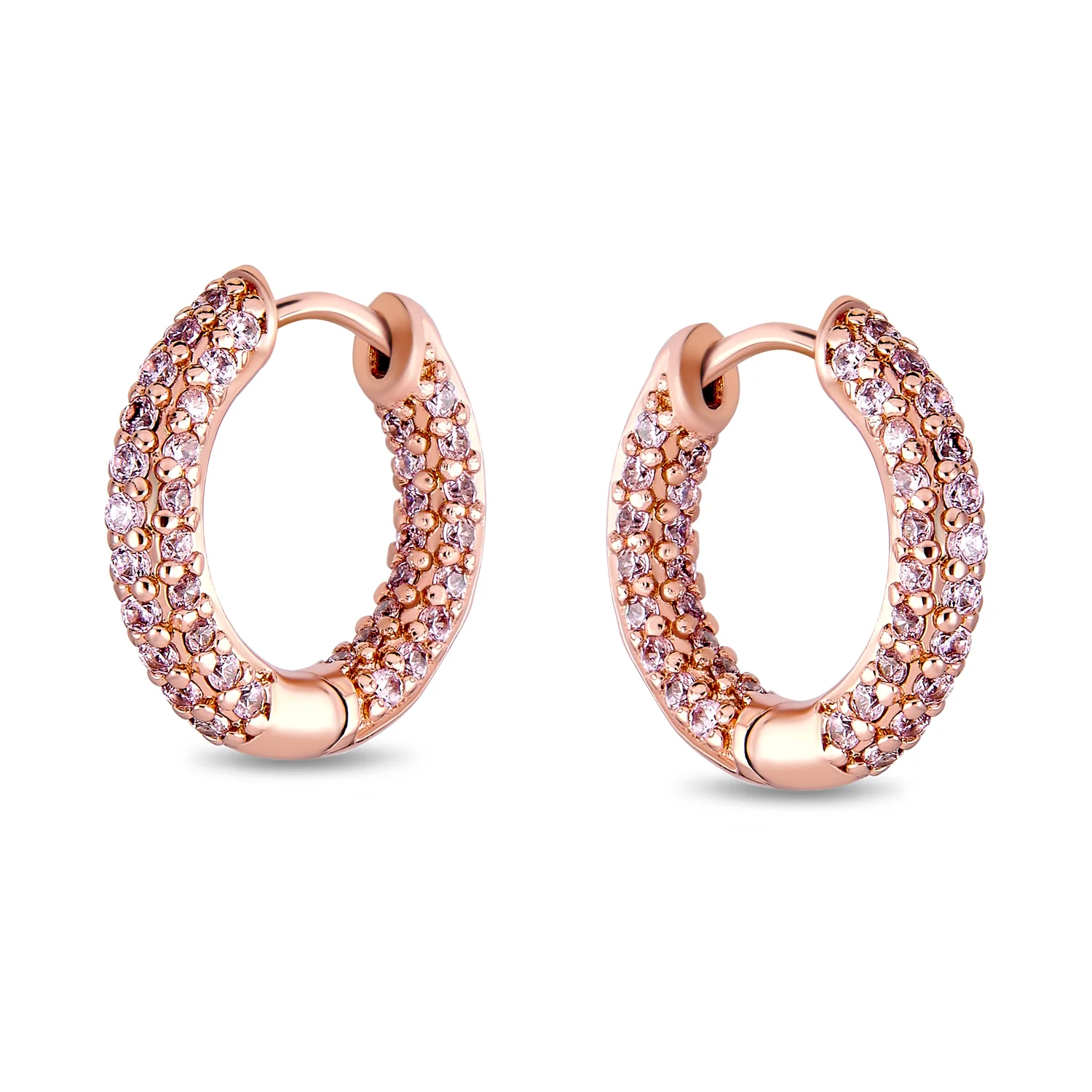 Pave CZ Inside Out Small Tube Hoop Earrings Rose Gold Plated 0.75 Inch - Image 3