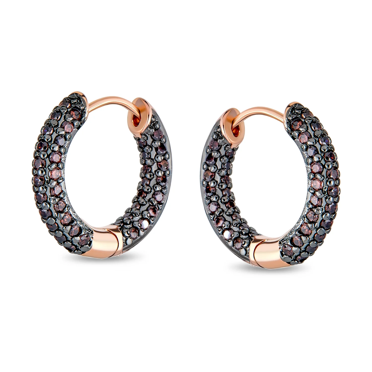 Pave CZ Inside Out Small Tube Hoop Earrings Rose Gold Plated 0.75 Inch - Image 4