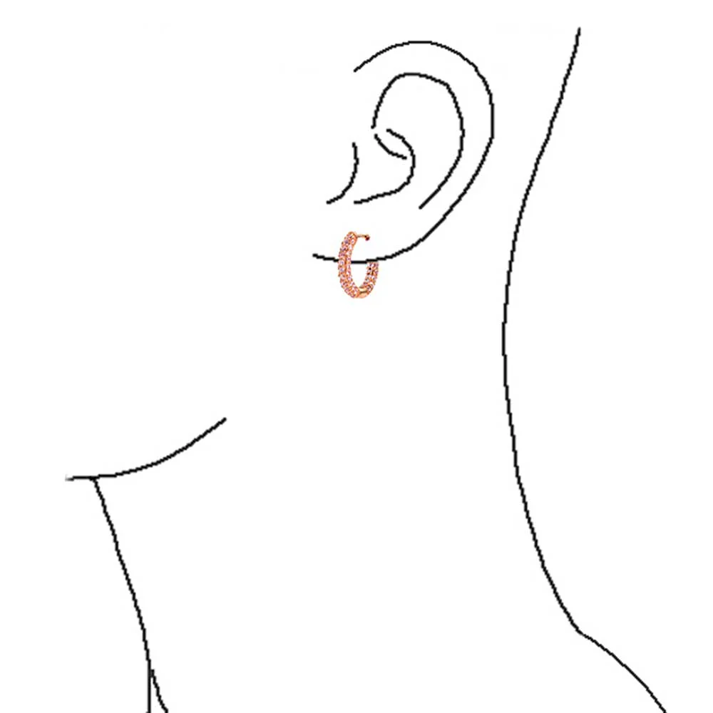 Pave CZ Inside Out Small Tube Hoop Earrings Rose Gold Plated 0.75 Inch - Image 5