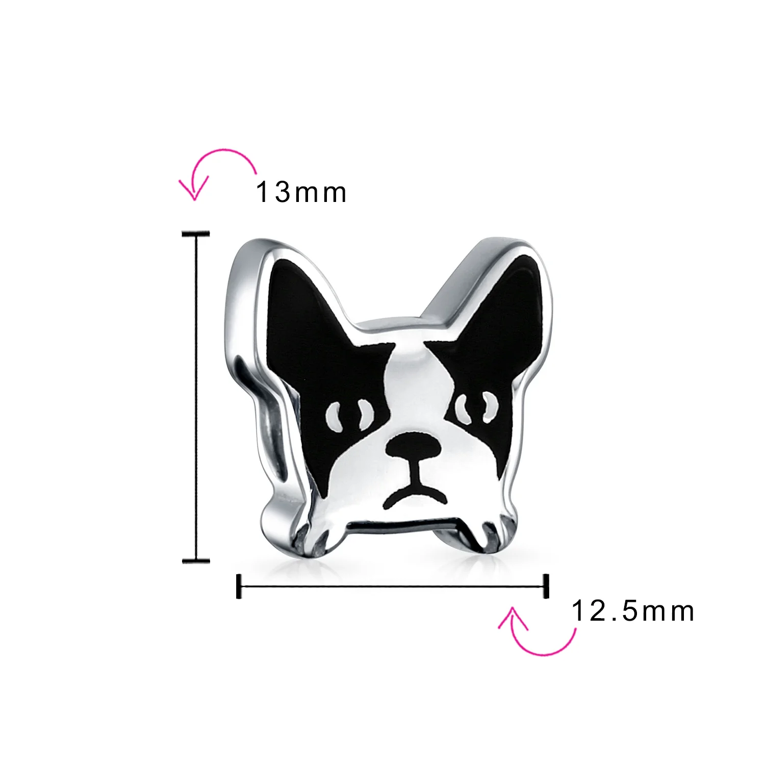 Frenchie Bulldog Dog Charm Bead Black & White .925 Sterling Silver for Bracelet - Image 3