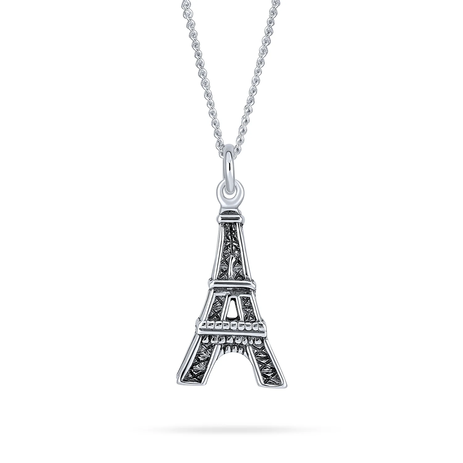 French Vacation Eiffel Tower Pendant Necklace in Oxidized Sterling Silver - Image 2