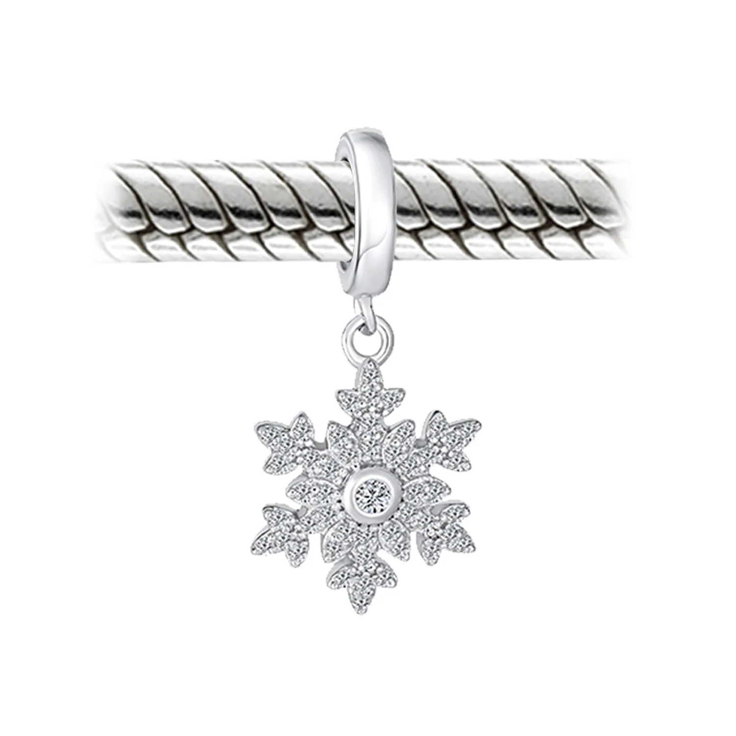Frozen CZ Christmas Charm Bead Sparkling Snowflake for European Bracelets - Image 3