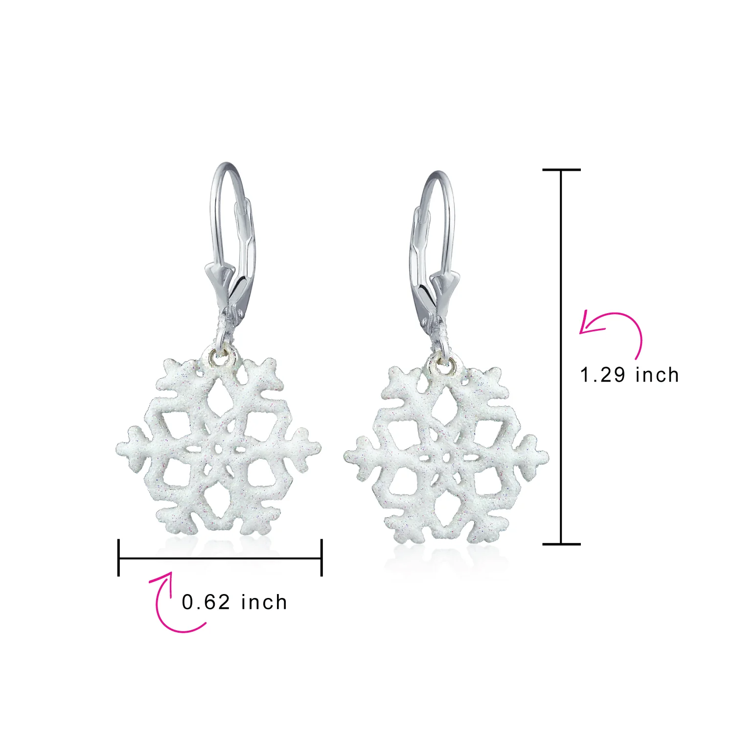 Frozen Winter Holiday White Glitter Snowflake Dangle Earrings Sterling Silver - Image 4
