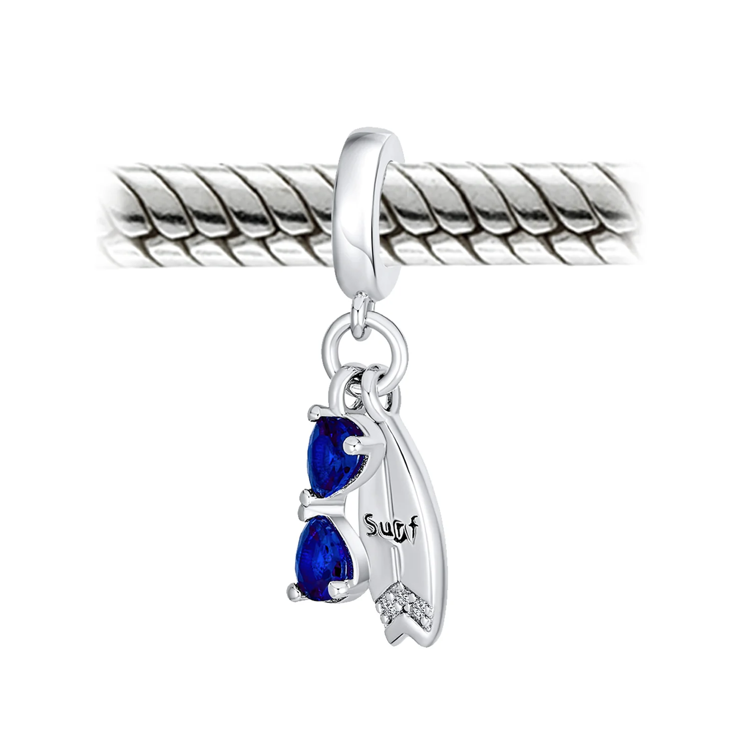 Fun Sports Blue CZ Sterling Silver Glass Charm Bead Travel & Beach Adventures - Image 3