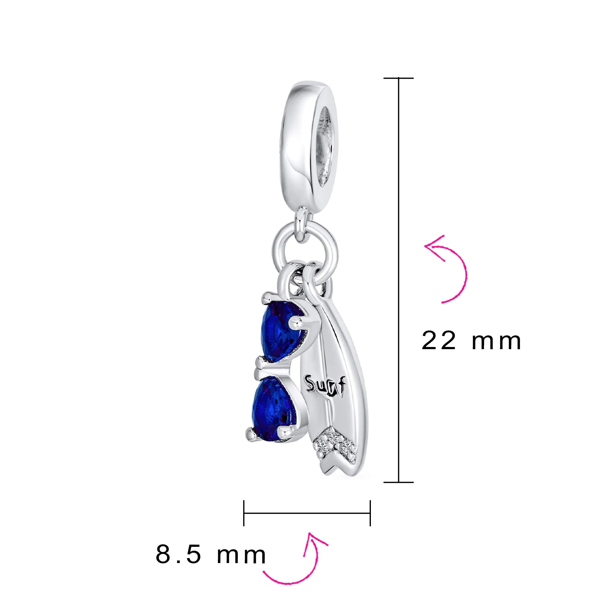 Fun Sports Blue CZ Sterling Silver Glass Charm Bead Travel & Beach Adventures - Image 4