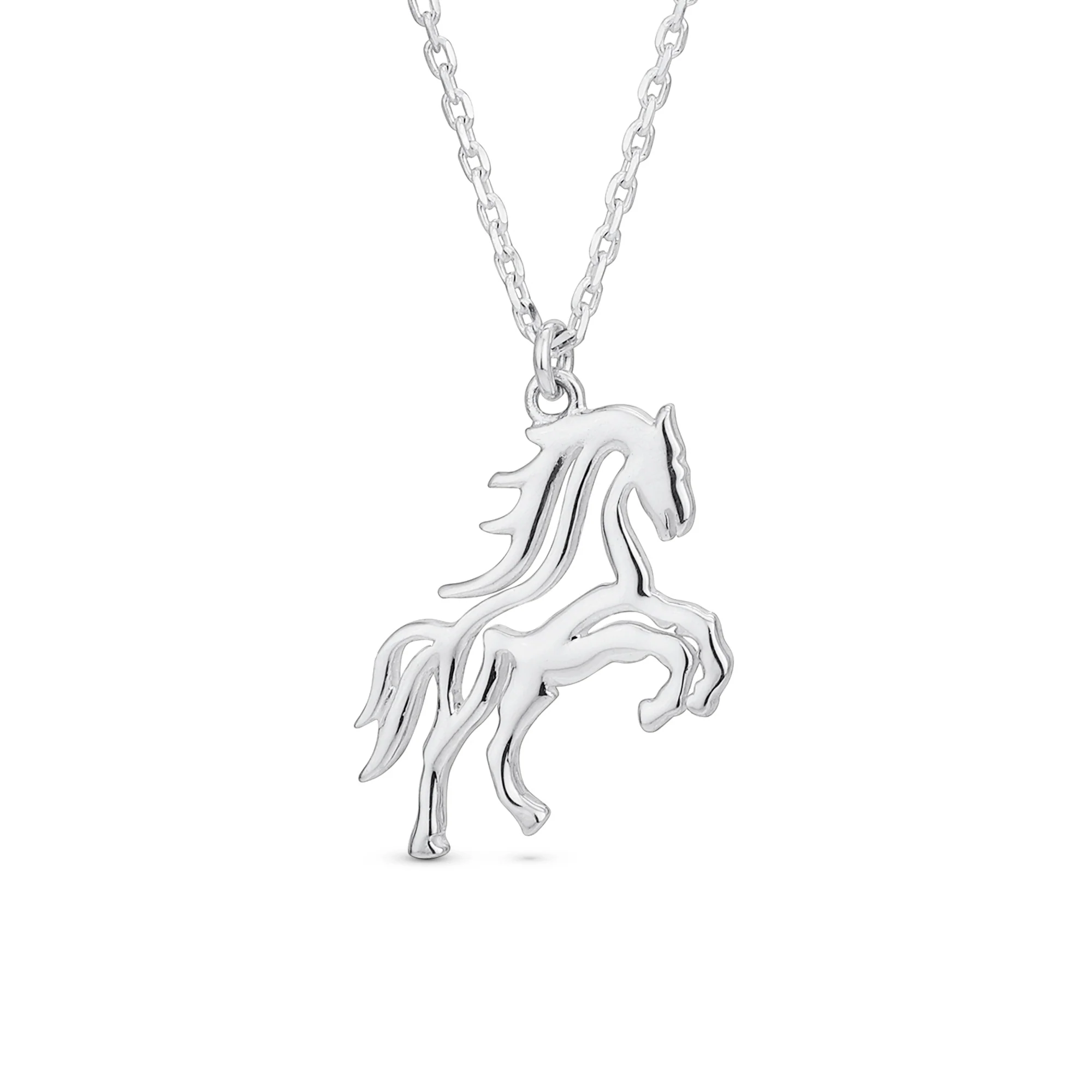Equestrian Galloping Thoroughbred Horse Pendant Necklace .925 Sterling Silver