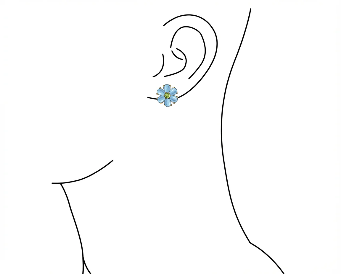Garden CZ Center Blue Jade Flower Clip On Earrings Gold Sterling Silver for Non-Pierced Ears - Image 4