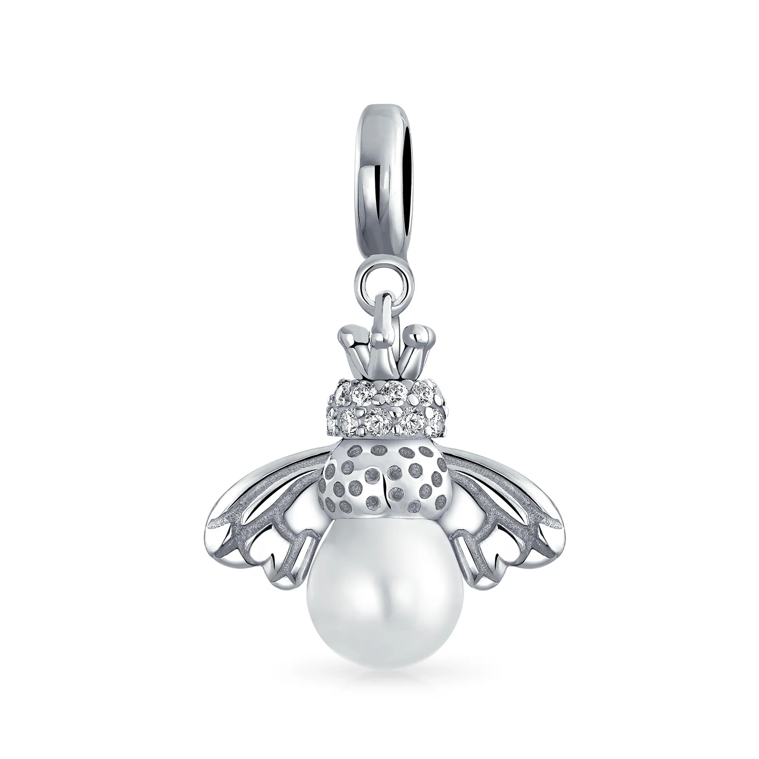 Garden Insect Pearl Queen Bee Dangle Charm Bead for Mom Sterling Silver Bracelet