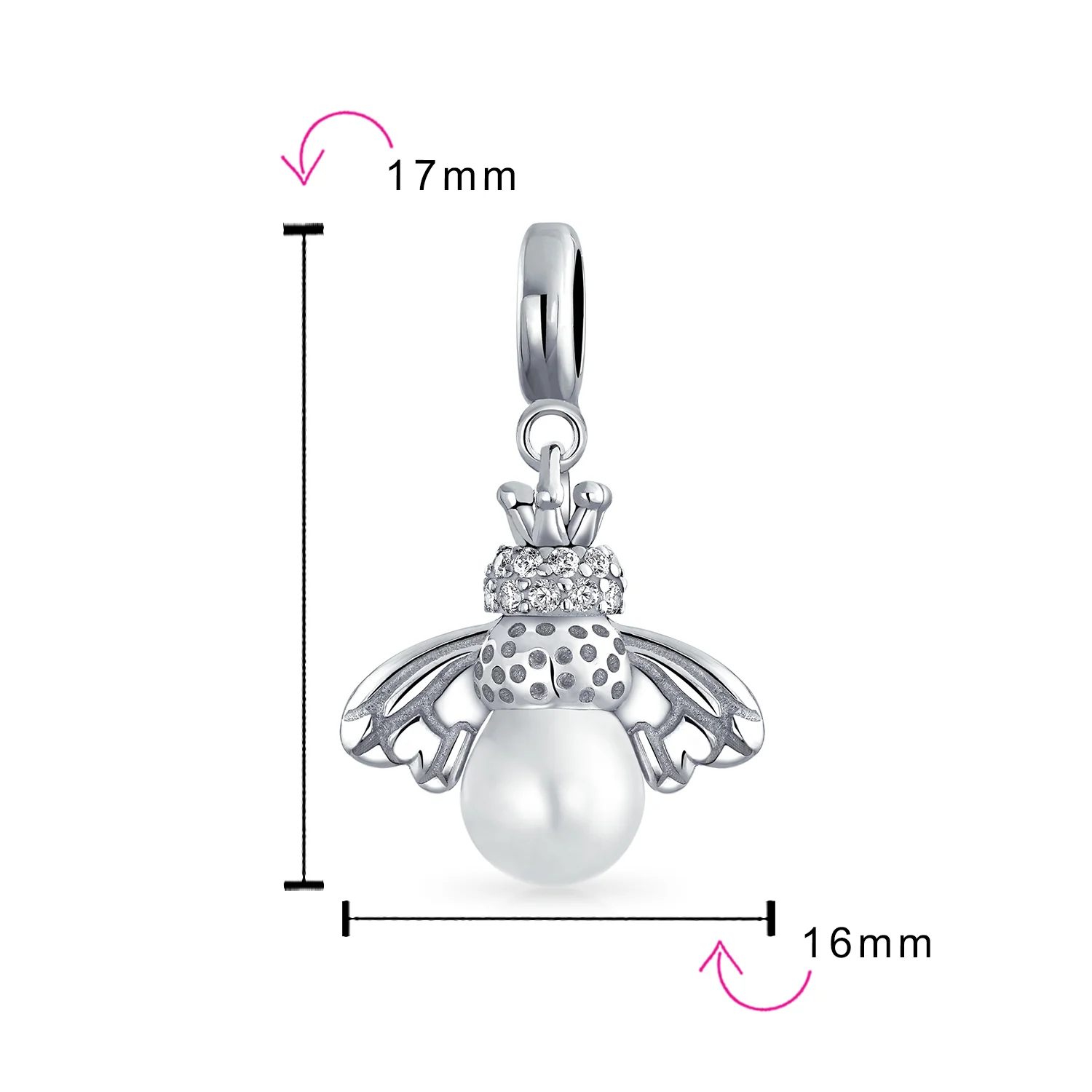 Garden Insect Pearl Queen Bee Dangle Charm Bead for Mom Sterling Silver Bracelet - Image 3