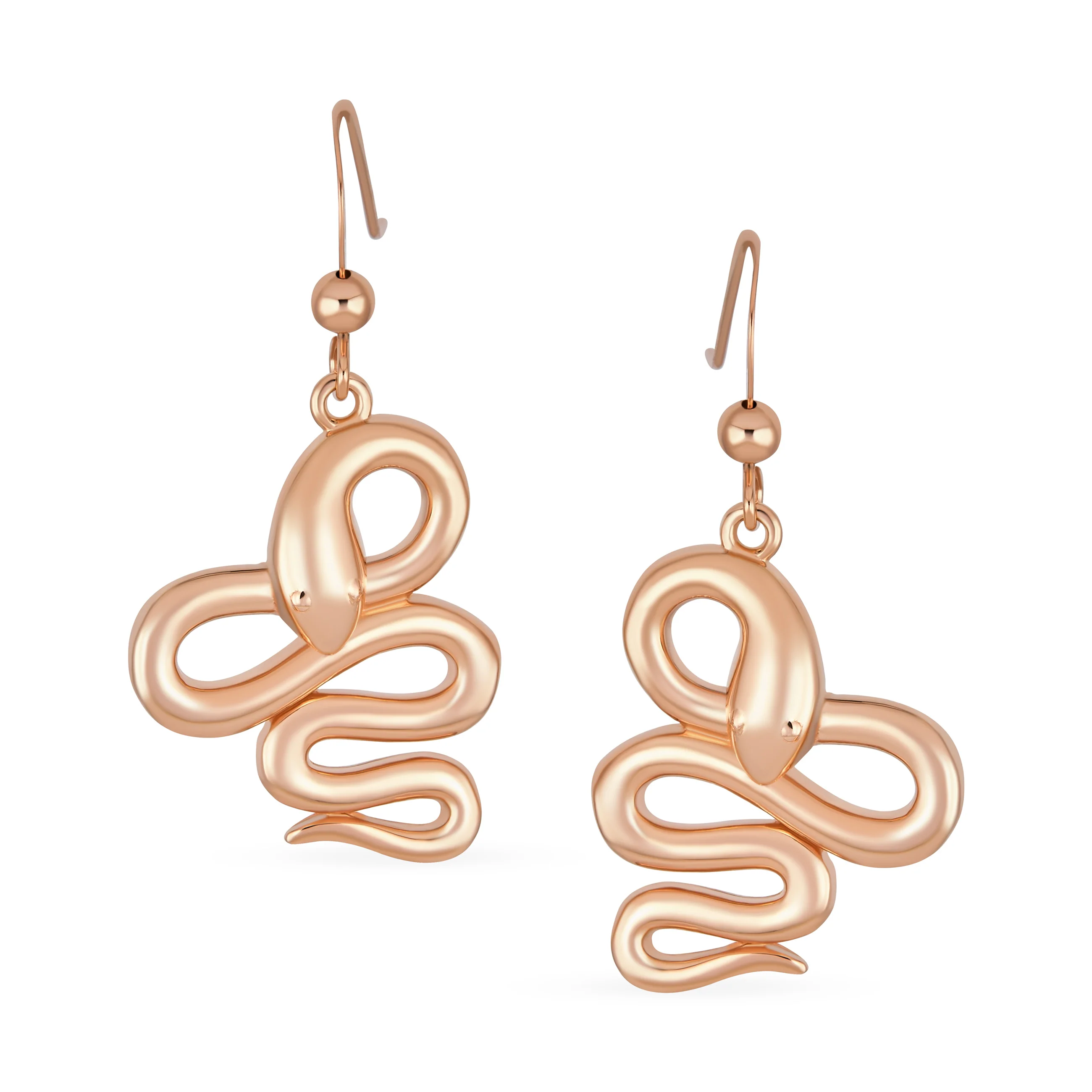 Garden Animal Pet Reptile Snake Dangle Earrings Rose Plated Sterling Silver - Image 2