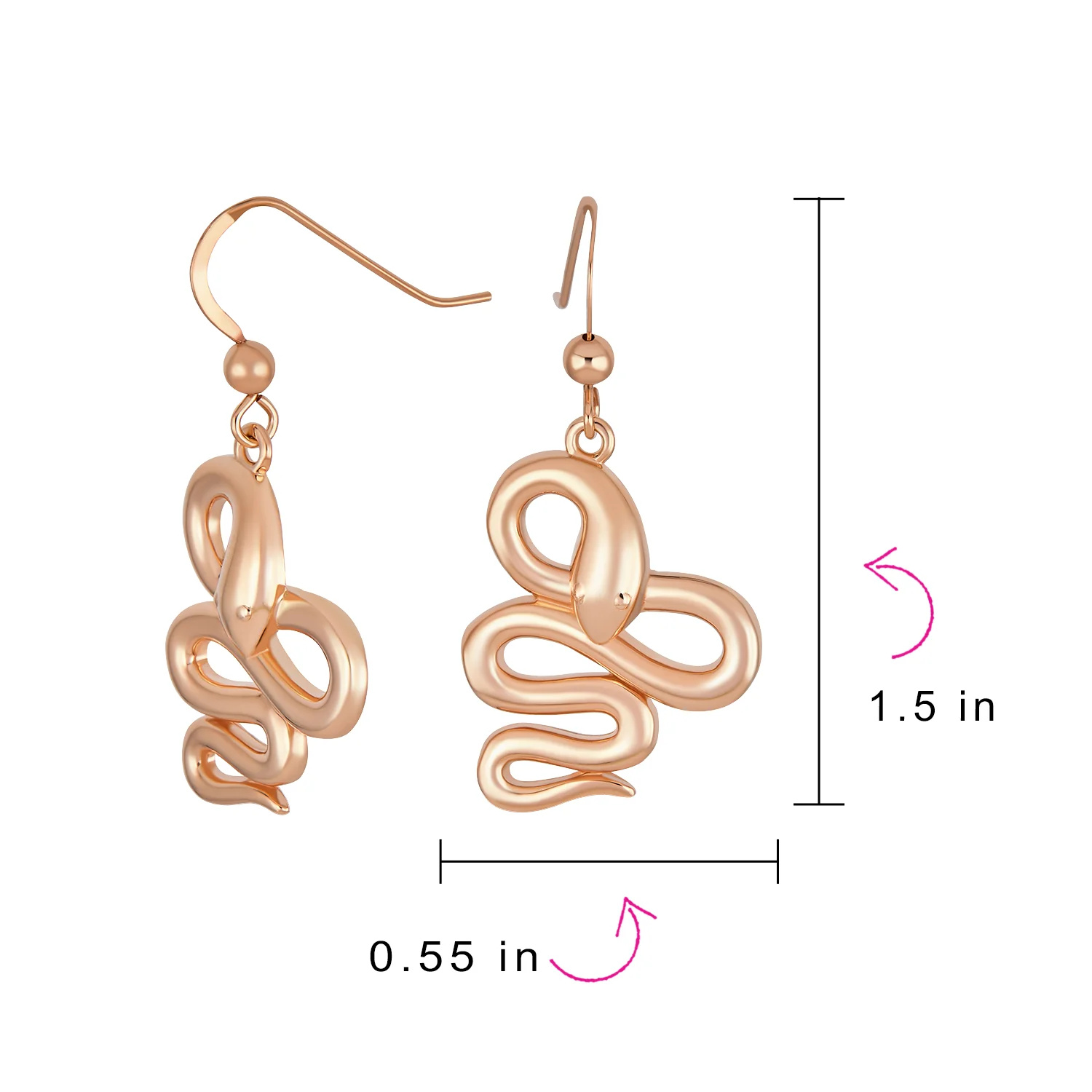 Garden Animal Pet Reptile Snake Dangle Earrings Rose Plated Sterling Silver - Image 4