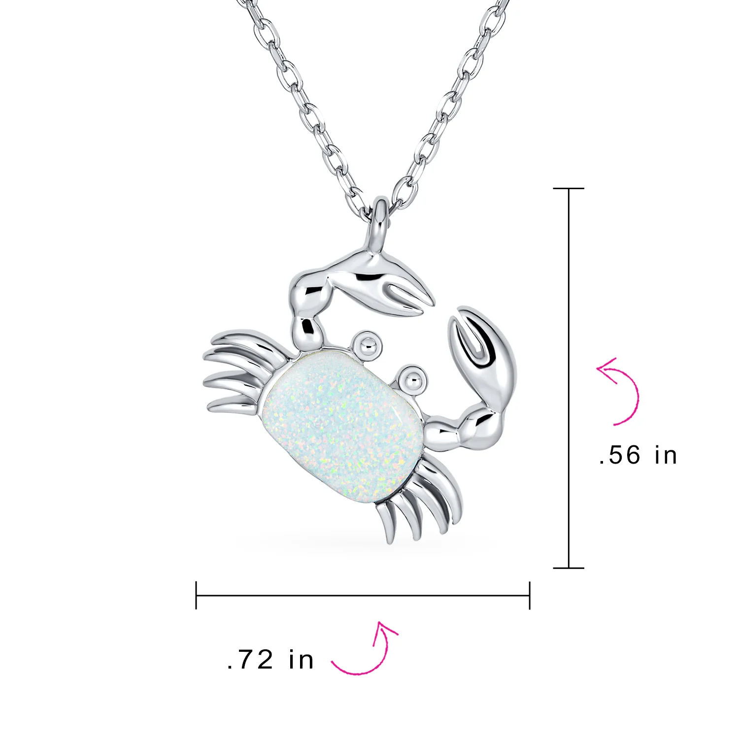 Tropical Nautical White Created Opal Sand Crab Pendant Necklace .925 Sterling Silver - Image 7