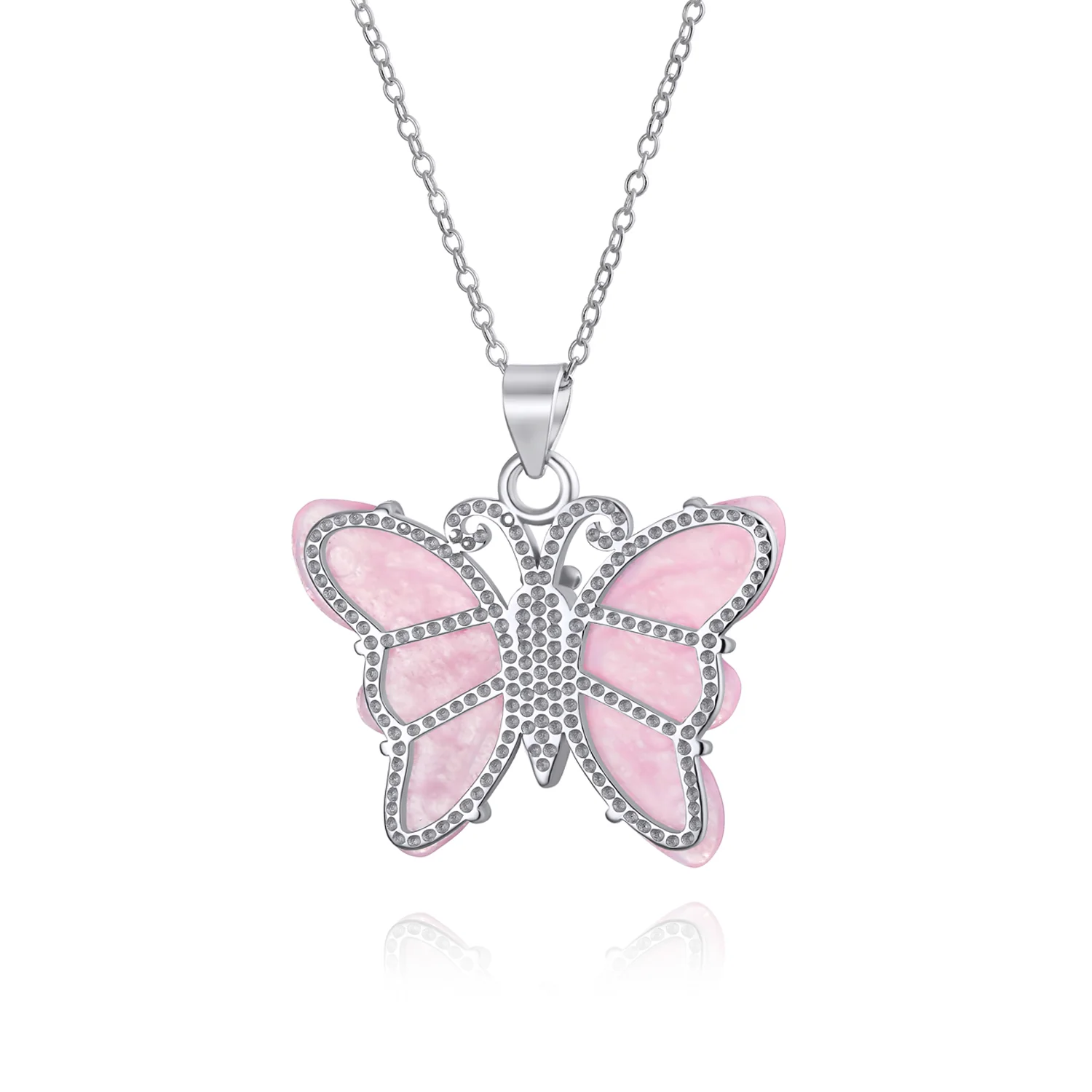Pink Rose Quartz Garden Butterfly Pendant Necklace .925 Sterling Silver - Image 4