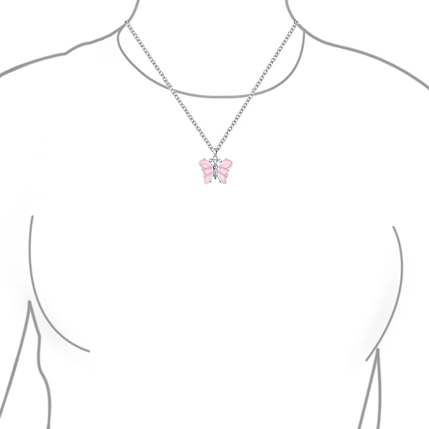 Pink Rose Quartz Garden Butterfly Pendant Necklace .925 Sterling Silver - Image 6