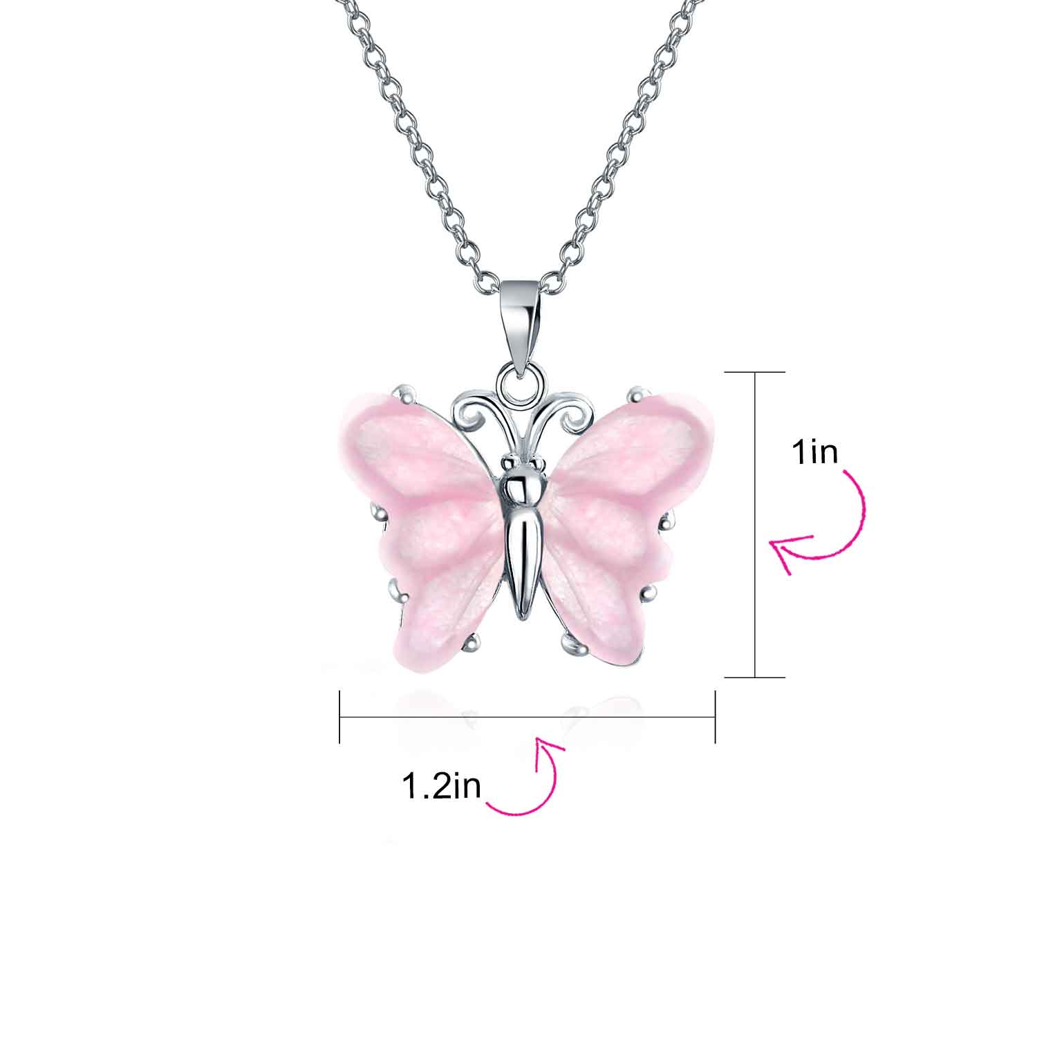 Pink Rose Quartz Garden Butterfly Pendant Necklace .925 Sterling Silver - Image 8