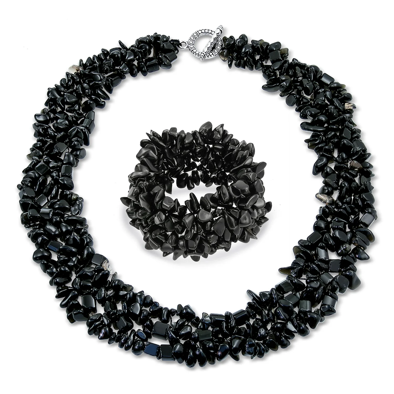 Large Gemstone Cluster Multi Strand Bib Collar Necklace & Stretch Bracelet Set - Image 3