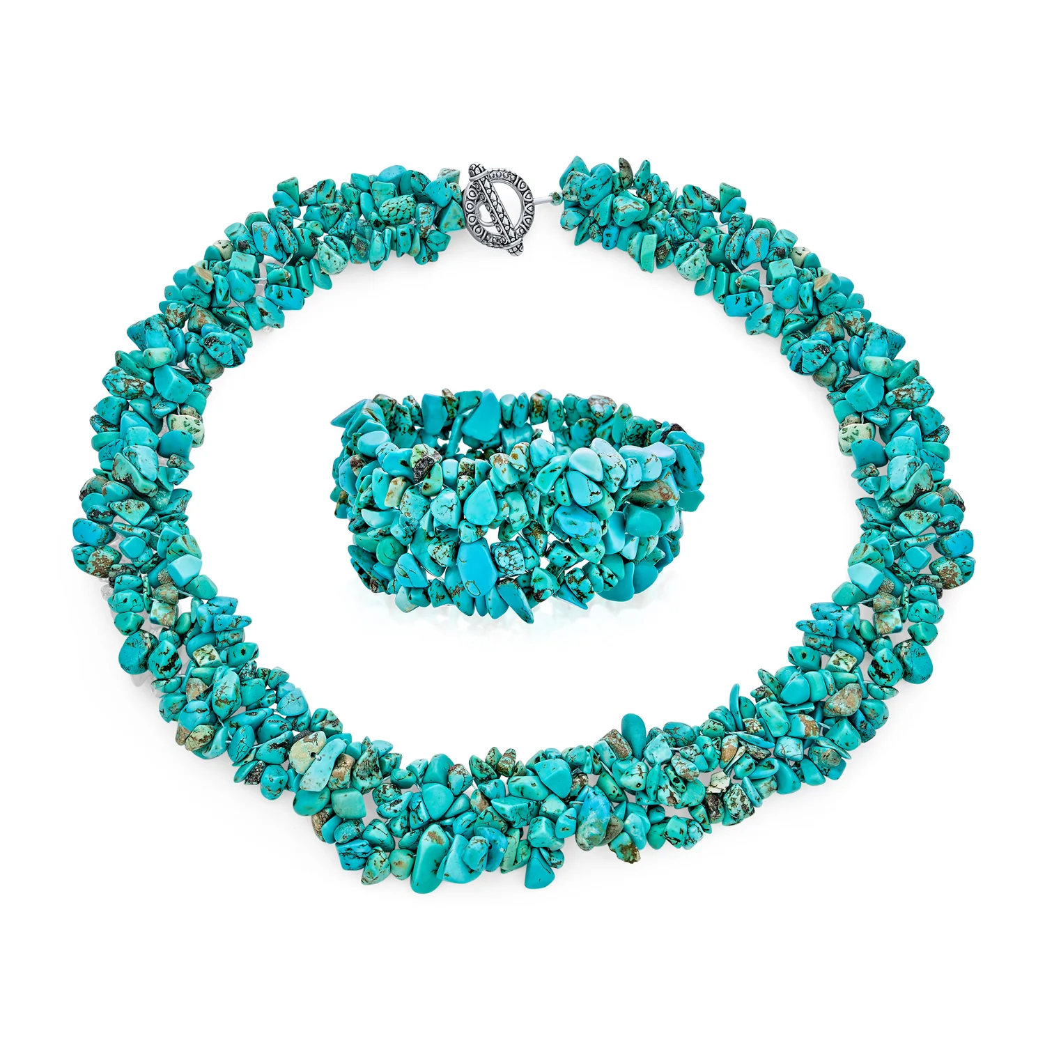 Large Gemstone Cluster Multi Strand Bib Collar Necklace & Stretch Bracelet Set - Image 4